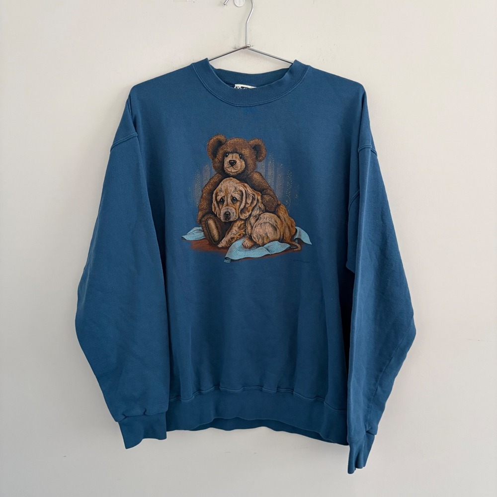 Endless Designs Vintage Bear Dog Graphic Sweatshirt Blue Crewneck
